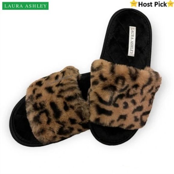 Laura Ashley Shoes - LAURA ASHLEY Leopard Print Faux Fur Open Toe Memory Foam Slide Slippers S (5/6)